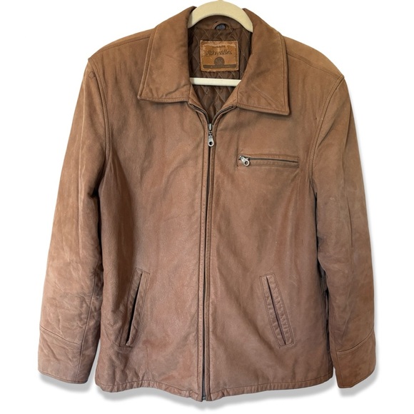 ST JOHNS BAY Mens Brown Genuine Suede Leather Bomber Style Full Zip Jacket L - Picture 1 of 5